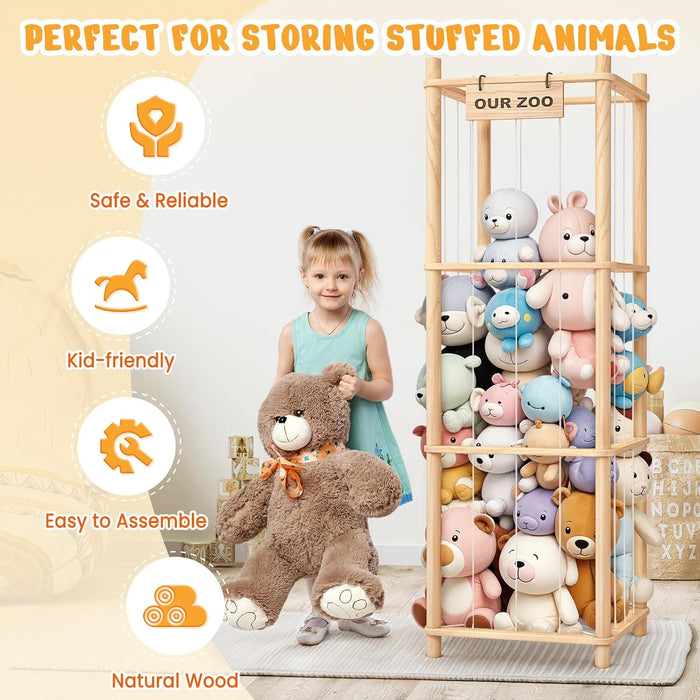 Stuffed Animal Storage & Organizer, Wooden Toy Holder Zoo for Kids