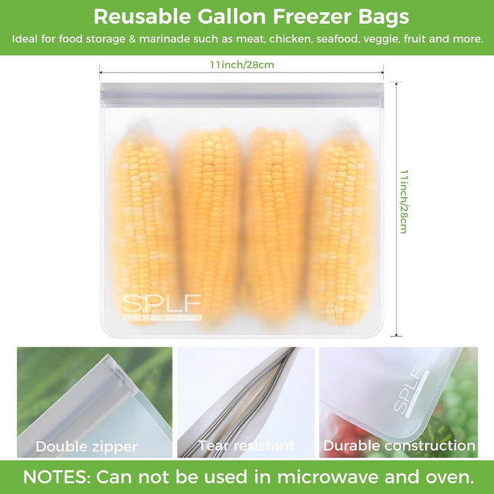 6 Pack Reusable Gallon Freezer Bags Dishwasher Safe, Gray