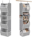 Hanging Closet Organizer 5 Shelf with 4 Side Mesh Pockets, Foldable Closet Organizers and Storage Hanging for Wardrobe, Closet Rod & RV Camping, Front Anti-Slip Support, Grey