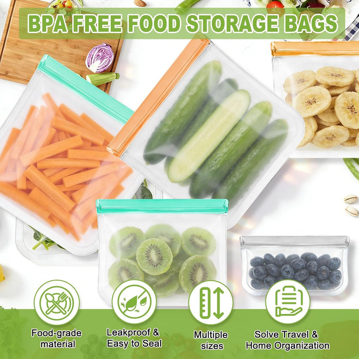 12 Pack Silicone Bags for Food Storage,Reusable Silicone Food Storage Bags,Freezer & Dishwasher Safe,Silicone Gallon Fre