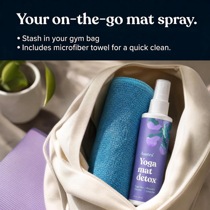 Yoga Mat Cleaner Spray (Peaceful Lavender), 4 fl oz - No Slippery Residue, Organic Essential Oils, Deep-Cleansing for Fi