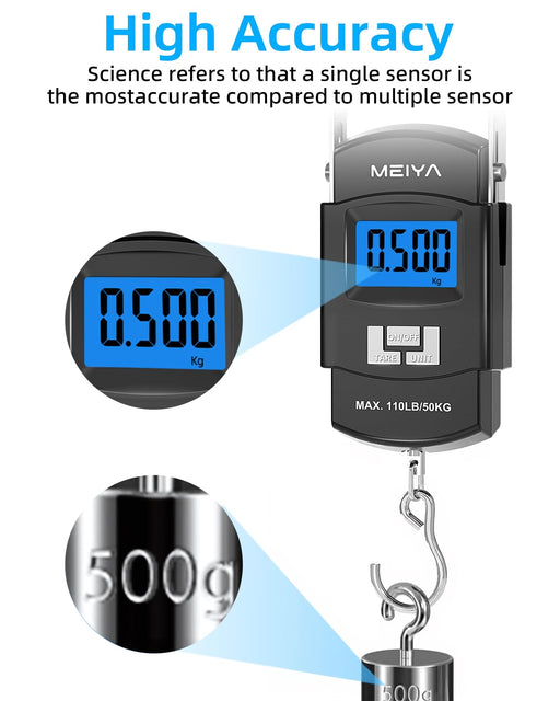 Fish Scale 110lb/50kg Digital Fishing Scale with Backlit LCD, Portable Handle, Stainless Steel Hook & 2 AAA Batteries – 