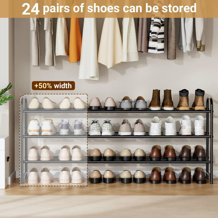 3-Tier Long Shoe Rack for Closet Metal Shoe Organizer for Entryway, Wide Stackable Shoe Storage Shelf with Sturdy Wire G
