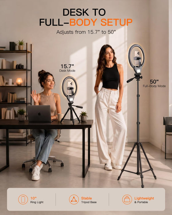 Ring Light with Stand, 50" Phone Tripod with Wireless Remote