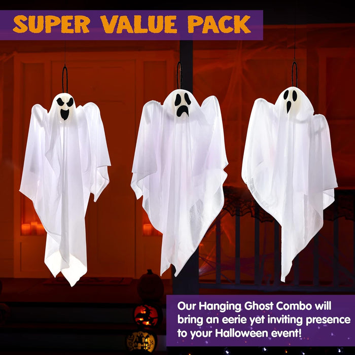 3 PCS Halloween Party Decorations 27.5" Hanging Ghosts, Cute Flying Ghosts for Front Yard Patio Lawn Garden Party Décor 