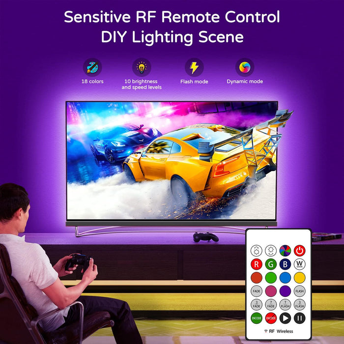 TV Backlight 55 inch, 11.5Ft Led Strip Lights USB Powered with Remote -Curve Design Sync on/Off with TV, Changing LED Ba