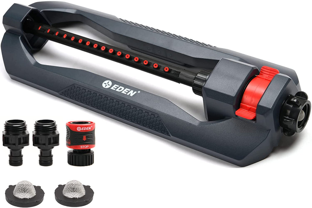 96213 Weighted Essential Oscillating Sprinkler | Covers Up to 3,600 sq. ft., 16 Precision Nozzles, Adjustable Range, Turbo Drive Motor, Quick Connect Bundle, Stainless Steel Filters, Black