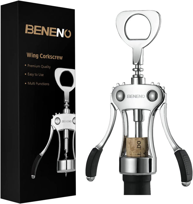 Wine Opener, Premium Wing Corkscrew Wine Bottle Opener, Silver