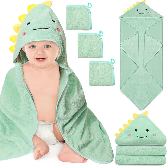4 PCS Baby Bath Towels Set for Newborn Infant Toddler Essentials (Dinosaur)