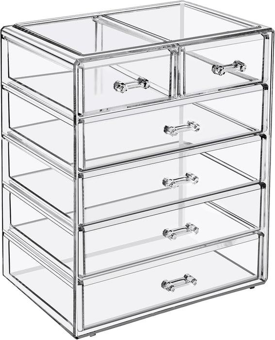 6-Drawer Makeup Organizer with Small & Wide Drawers (Clear)