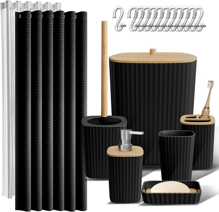 Black Bathroom Set, Shower Curtain Set, Bathroom Accessory Set