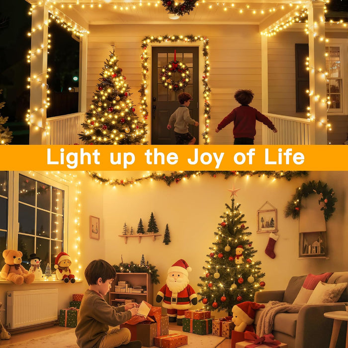 Christmas Lights 200LED 60FT Indoor, Warm White Connectable Plug in String Light Outdoor, 8 Modes Waterproof Timer LED Fairy Lights for House Outside Bedroom Patio Balcony
