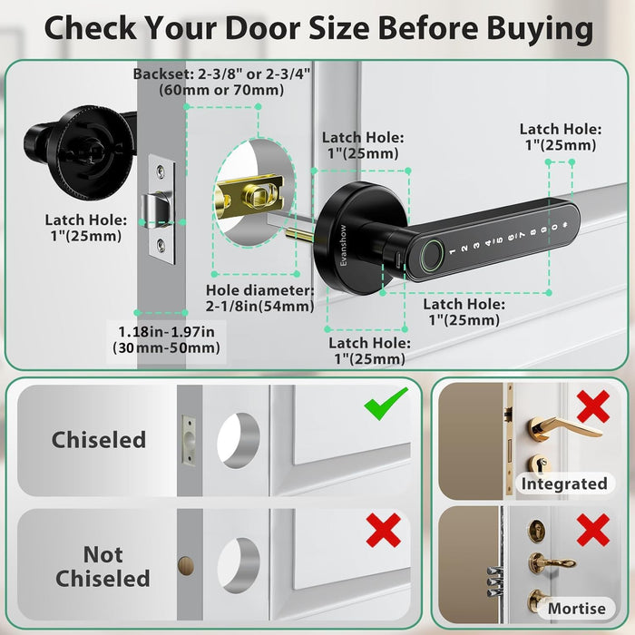 Fingerprint Door Lock Biometric Door Knob with Keypad Keyless Entry, Door Locks for Bedrooms, Home Hotel Office Apartment Black