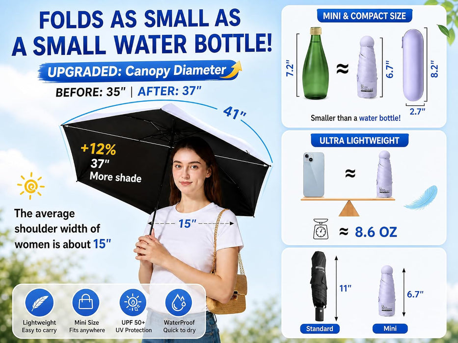 Mini Travel Umbrella with UV Sun Protection, Compact Pocket-Size