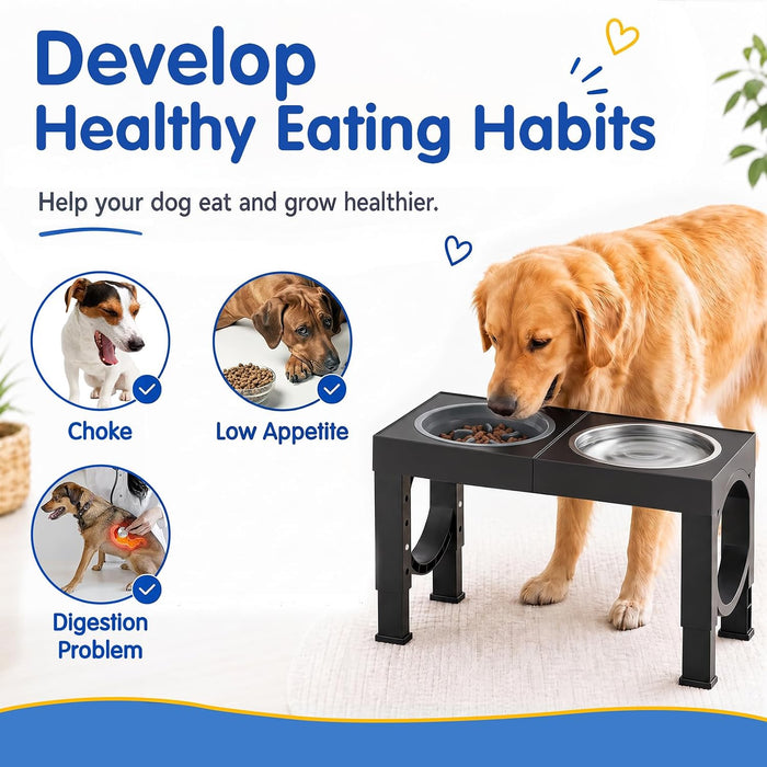 Elevated Dog Bowls Large Breed Raised Dogs Bowl Stand Large/Medium Sized Dog Slow Feeder Dogs Bowls Food Water Stands 5 Heights Adjustable 9/11/12/14in Pet Feeder Dish Station