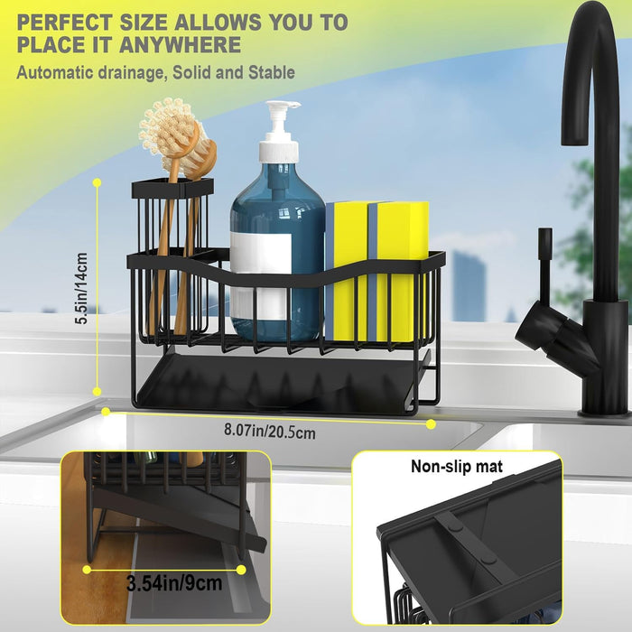 Maifan Sink Caddy Sponge Holder for Kitchen with Brush Holder and Stainless Steel Self Drain Tray, Rustproof Kitchen Sin