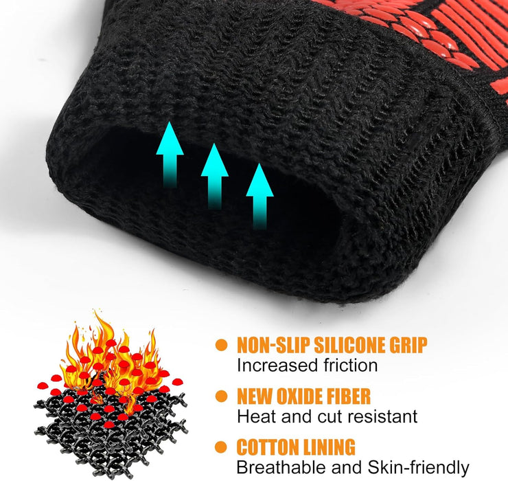 BBQ Gloves, 1472°F Heat Resistant with Silicone Grip Oven Mitts