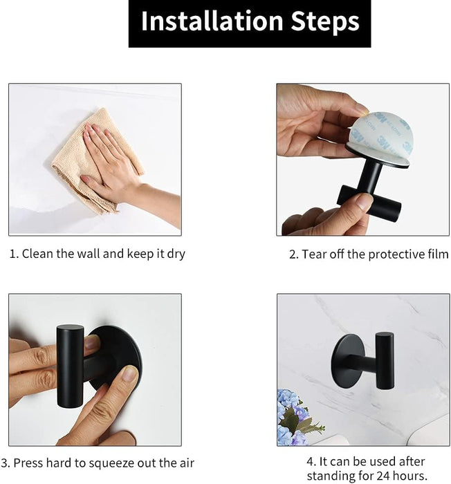 Matte Black Self Adhesive Stainless Steel Towel Hook (2-Pack)