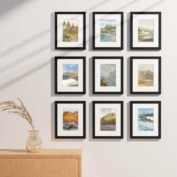 8x10 Picture Frames Set of 9 for Wall or Tabletop Display, Black