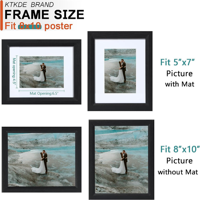 8x10 Picture Frame Real Glass, Display Pictures 5x7 with Mat or 8x10 Without Mat, Modern Style Wood Composite Frame,Blac