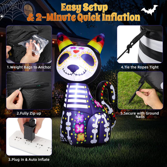 4.4FT Halloween Inflatables Outdoor Decoration, Day of The Dead Black Cat
