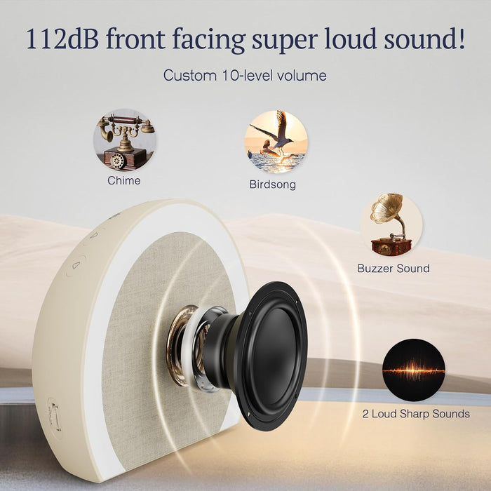 Extra Loud Alarm Clock with Wireless Bed Shaker, Vibrating Dual Alarm with Light Wake Up for Heavy Sleepers & Hearing Impaired, 9-Color Night Light, 8 Sounds, 0-100% Dimmer, USB Charger