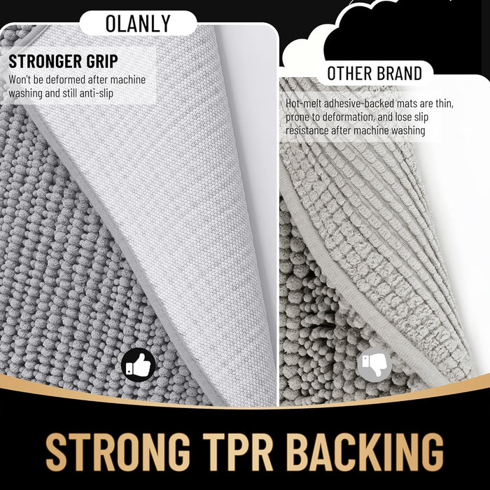 Thick Chenille Bathroom Rugs 30x20, Soft Absorbent Bath Mat, Grey