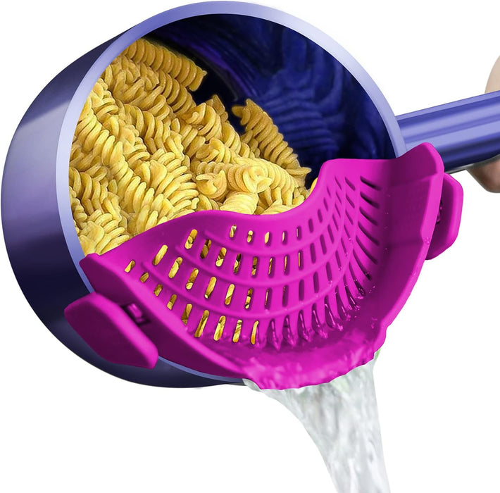 Clip on Strainer Silicone for All Pots and Pans, Pasta Strainer Clip on Food Strainer for Meat Vegetables Fruit Silicone Kitchen Colander