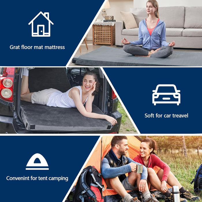 Memory Foam Camping Mattress Pad, Sleeping Mat, Portable Roll Up Mattress for Adults, Camping Bed Pads for Sleepover, Ca