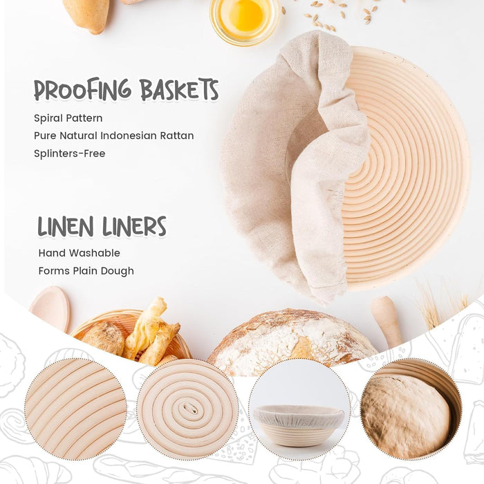 Bread Proofing Baskets Set of 2 8.5 inch Round Dough Proofing Bowls and Liners Perfect Home Sourdough Bread Baking supplies