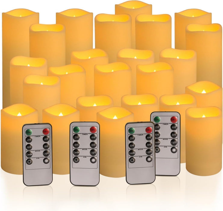 Set of 24 Flameless Led Battery Opeated (D2.2'' x H4''5''6'') Waterproof Outdoor Indoor Candles with 10-Key Remotes and 