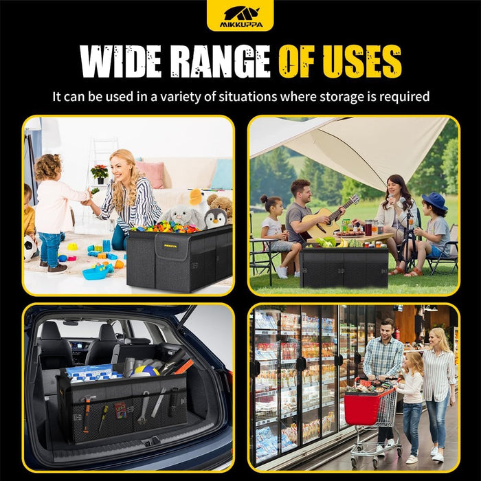 Trunk Organizer with Lid - 65L Collapsible Car Organizer, Black