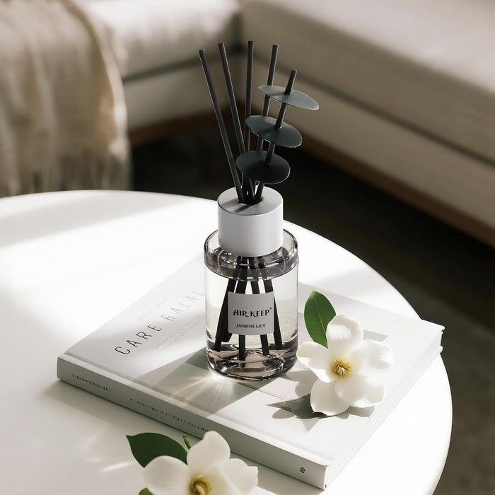 Reed Diffuser/Grey Reed Diffuser Set/6.7 oz(200ml)/Jasmine Lily Oil Diffuser & Reed Diffuser Sticks/Home Decor & Office Decor, Fragrance and Gifts
