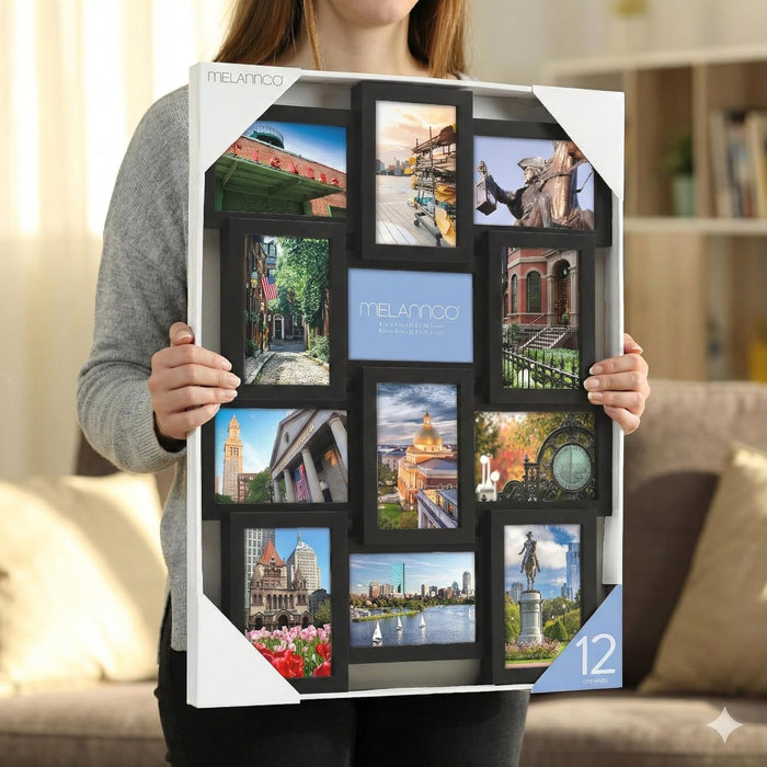 Collage Picture Frame 18x23 Inch Black - Holds 12 Photos in 4x6 and 6x4 Formats - Wall Display for Home Decor, Horizontal or Vertical Hanging