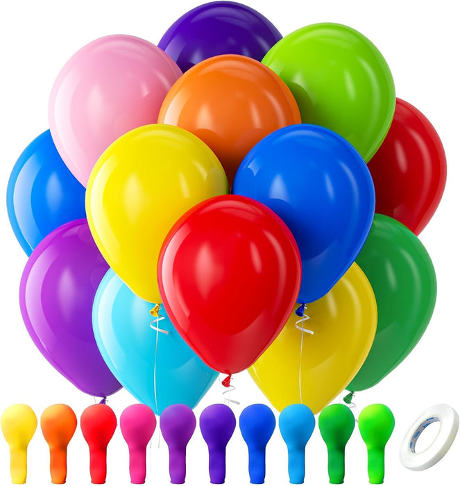 Assorted Latex Rainbow Balloons 100 Pack 12 inch