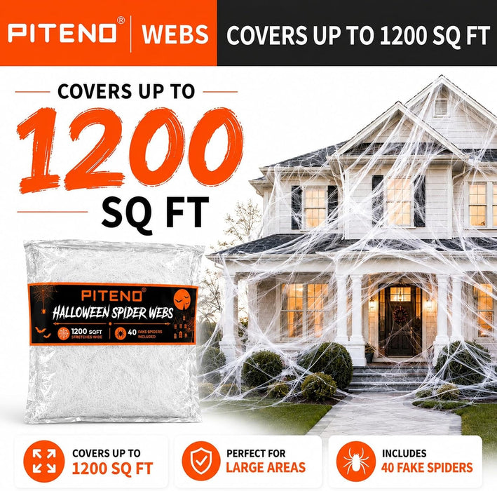 ® 1200 sqft Spider Webs Halloween Decorations with 40 Fake Spiders, Stretchable Halloween Spider Webs for Indoor Outdoor Haunted House Yard Porch Party Decor (White)
