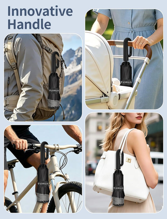 Inverted Umbrella with Carabiner Handle, Windproof UV Sun & Rain