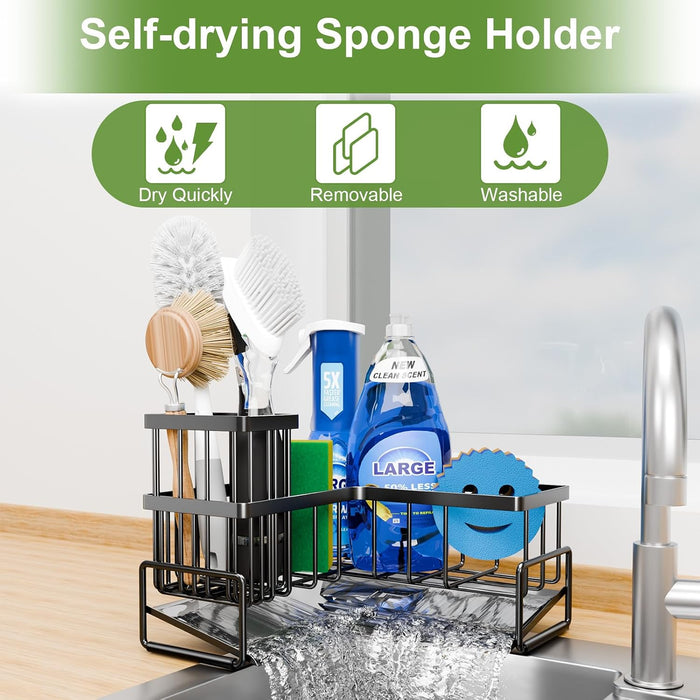 Large Sponge Holder for Kitchen Sink, 90-Degree Sink Caddy Storage