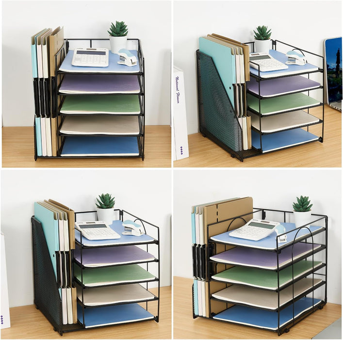 Desk Organizers and Accessories, 5-Tier Paper Letter Tray Organizer with File Holder, Desktop Organizer for Office Suppl
