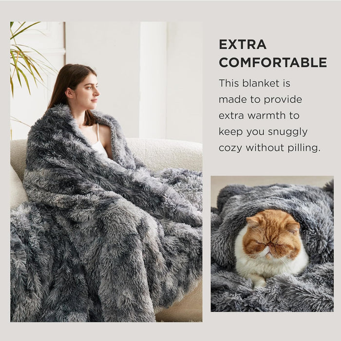 Faux Fur Fluffy Fleece Sherpa Blanket Couch Throw Grey 50"x60"