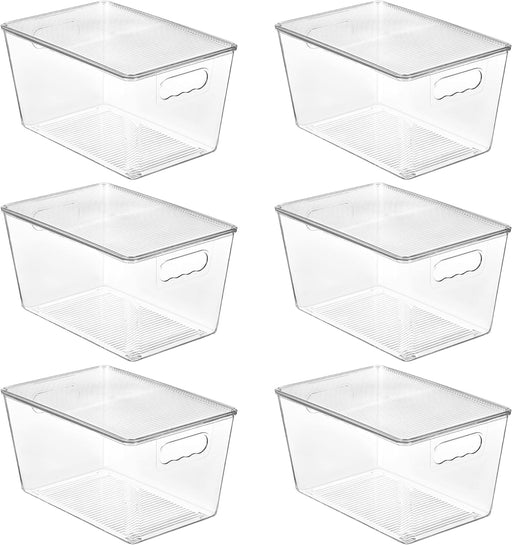 6 Pack Clear Stackable Storage Bins with Lids and Handles, Large