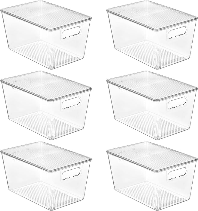 6 Pack Clear Stackable Storage Bins with Lids and Handles, Large