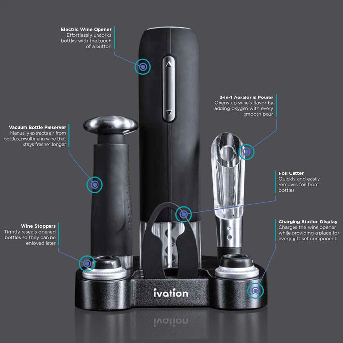 Wine Gift Set, 7-Piece Electric Opener, Aerator & Preserver Kit