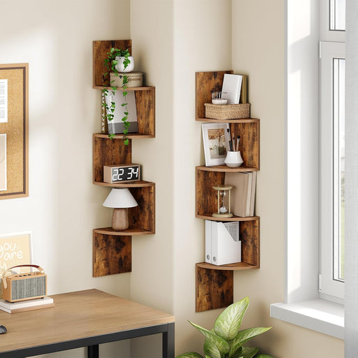 Corner Shelf Wall-Mounted, Set of 2 Floating Corner Shelves for Wall, 4-Tier Corner Bookshelves Floating Shelf for Wall 