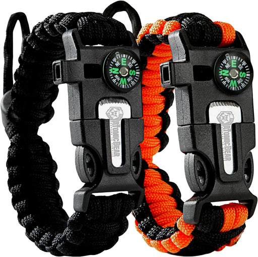 Atomic Bear Paracord Bracelet (2 Pack) - Adjustable - Fire Starter - Loud Whistle - Perfect for Hiking, Camping, Fishing