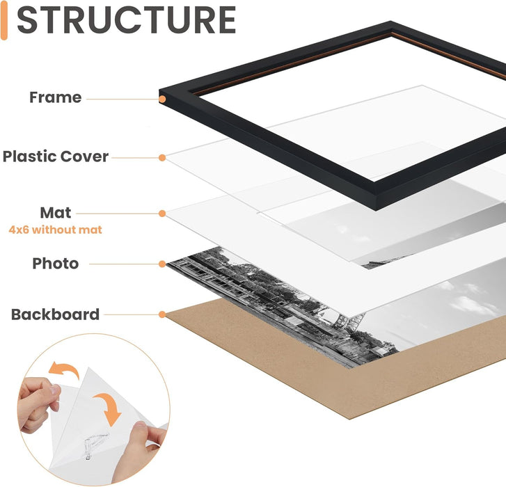 Picture Frames set of 19, Including 8x10, 5x7, 4x6 Black Frame