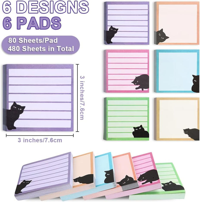 Black Cat Sticky Notes 3x3 in, Cute School Office Supplies, 80 Sheets/Pad