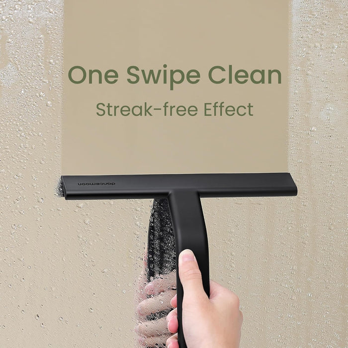 JustHang Shower Squeegee with Built-in Hook, 10-Inch Black