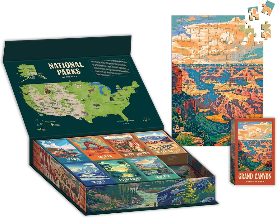 - National Parks Jigsaw Puzzle Box Set - 16 Mini Puzzles, 100 Pieces Each - Colorful Puzzle Gift Set for Adults