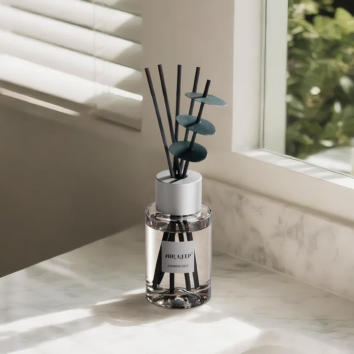 Reed Diffuser/Grey Reed Diffuser Set/6.7 oz(200ml)/Jasmine Lily Oil Diffuser & Reed Diffuser Sticks/Home Decor & Office Decor, Fragrance and Gifts